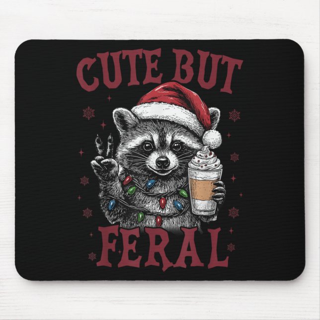 Cute But Feral Funny Racoon Santa Christmas Match Mouse Pad (Front)
