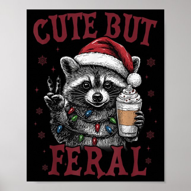 Cute But Feral Funny Racoon Santa Christmas Match Poster (Front)