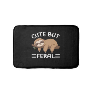 cute but feral funny sloth for animal lover men wo bath mat
