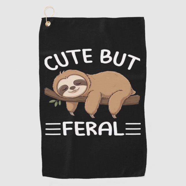 cute but feral funny sloth for animal lover men wo golf towel (Front)