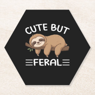 cute but feral funny sloth for animal lover men wo paper coaster