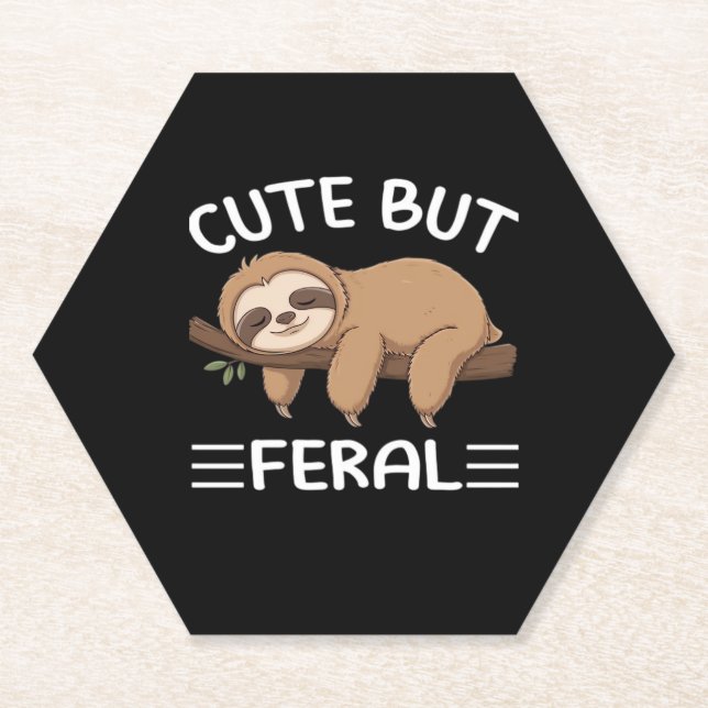 cute but feral funny sloth for animal lover men wo paper coaster (Front)