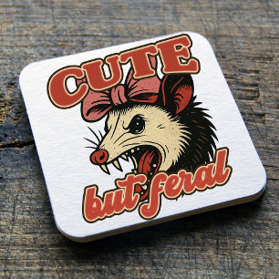 Cute But Feral Possum: Vintage Sarcastic Humour Square Paper Coaster