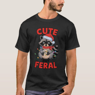 Cute But Feral Raccoon Christmas Light Mom Dad Fun T-Shirt
