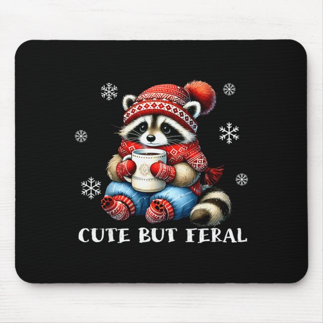 Cute But Feral Raccoon Drink Hot Cocoa Christmas W Mouse Pad (Front)