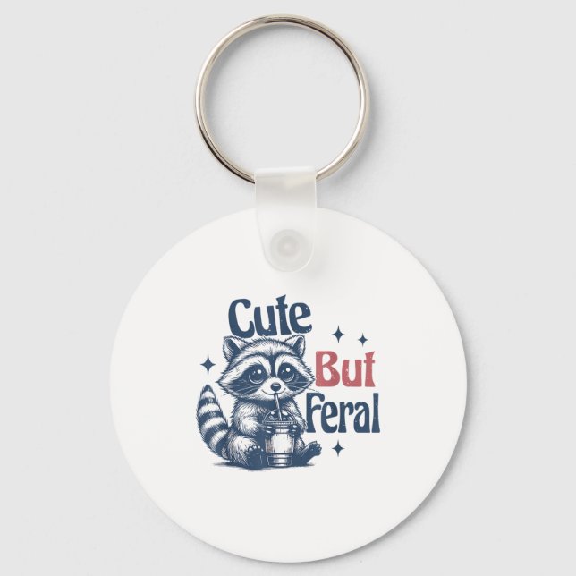 Cute But Feral Raccoon Drinking Boba Toddler Vinta Key Ring (Front)