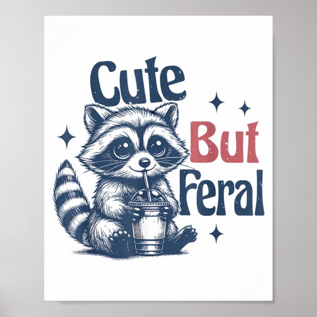 Cute But Feral Raccoon Drinking Boba Toddler Vinta Poster (Front)