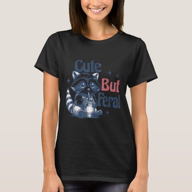 Cute But Feral Raccoon Drinking Boba Toddler Vinta T-Shirt (Front)