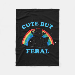 Cute But Feral Raccoon With Rainbow Funny Raccoon  Fleece Blanket