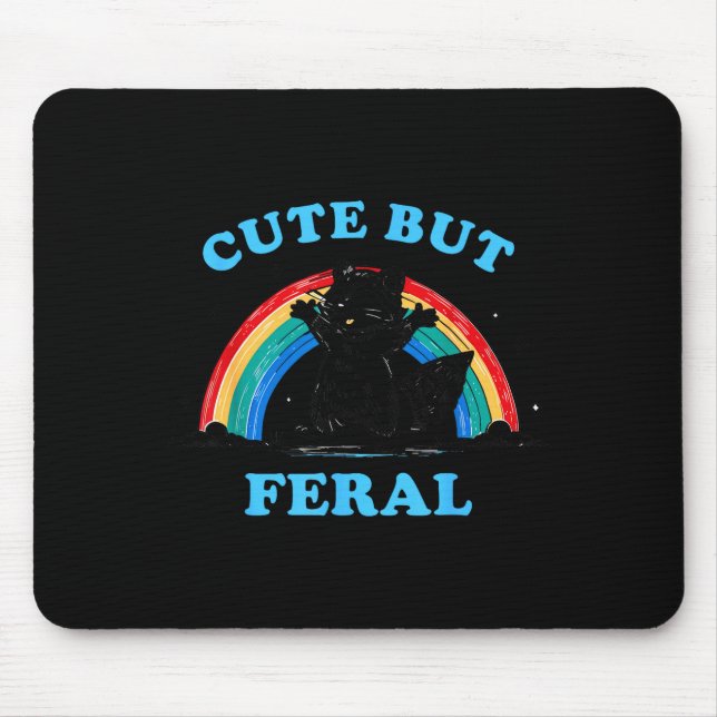 Cute But Feral Raccoon With Rainbow Funny Raccoon  Mouse Pad (Front)
