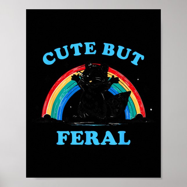 Cute But Feral Raccoon With Rainbow Funny Raccoon  Poster (Front)