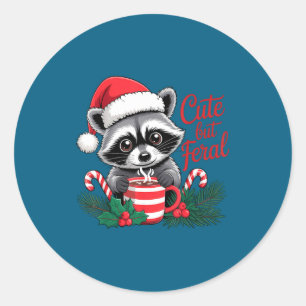 Cute But Feral Raccoon With Santa Hat Xmas Cute Ch Classic Round Sticker