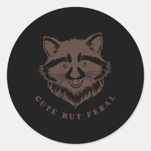 Cute But Feral Racoon Brown Vintage Classic Round Sticker