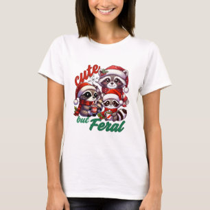 Cute But Feral Racoon Christmas T-Shirt