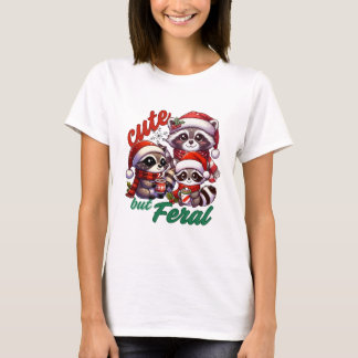Cute But Feral Racoon Christmas T-Shirt