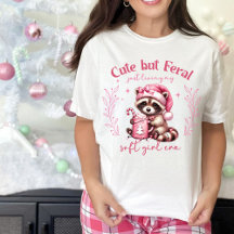 Cute but Feral Racoon Girl Pink Christmas