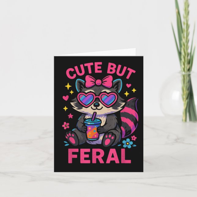 Cute But Feral Racoon Meme Funny Animal Gles Retr Card (Front)