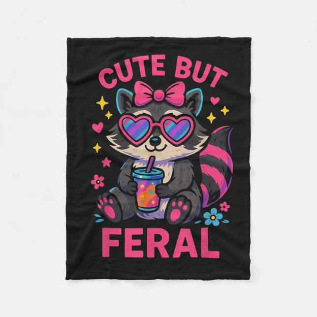 Cute But Feral Racoon Meme Funny Animal Gles Retr Fleece Blanket (Front)