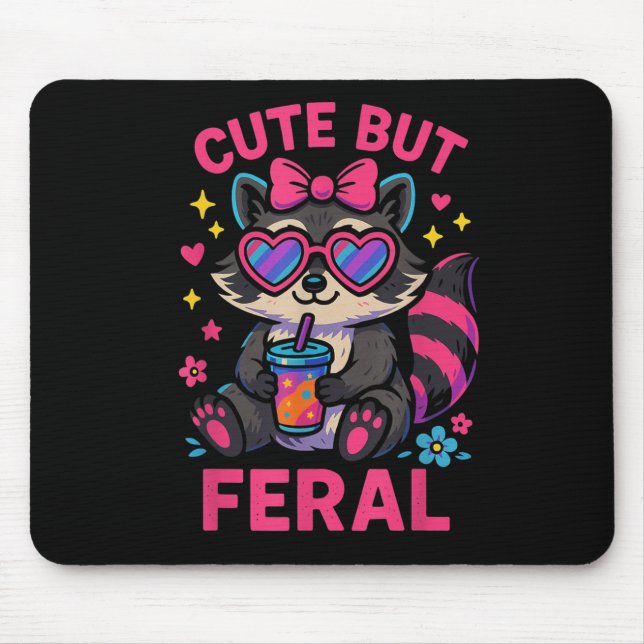 Cute But Feral Racoon Meme Funny Animal Gles Retr Mouse Pad (Front)