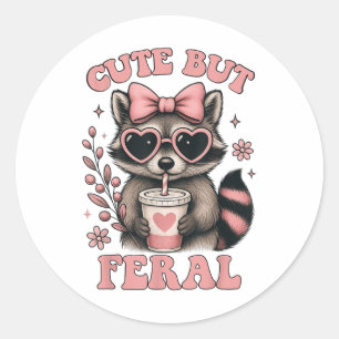 Cute But Feral Racoon Sungles Funny Meme Summer  Classic Round Sticker