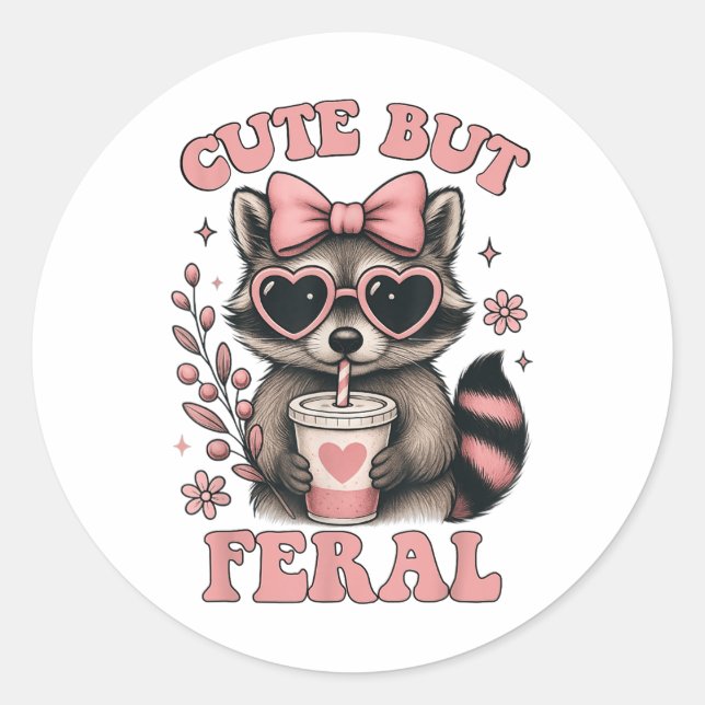 Cute But Feral Racoon Sungles Funny Meme Summer  Classic Round Sticker (Front)