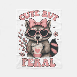 Cute But Feral Racoon Sungles Funny Meme Summer Fleece Blanket