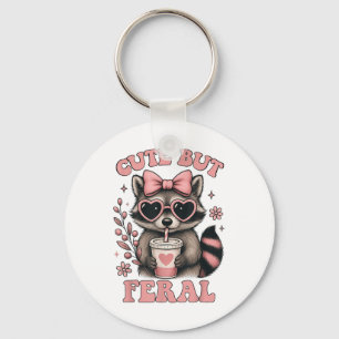 Cute But Feral Racoon Sungles Funny Meme Summer Key Ring