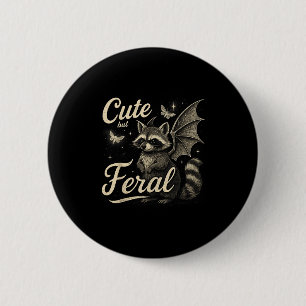 Cute But Feral Racoon With Bat Wings Wild Animal 6 Cm Round Badge