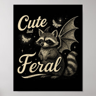 Cute But Feral Racoon With Bat Wings Wild Animal Poster