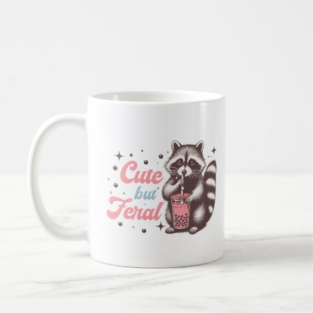 Cute-but-feral Retro Funny Racoon Coffee Mug (Left)