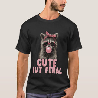Cute But Feral Toddler Girls Kids  Raccoon Sunglas T-Shirt