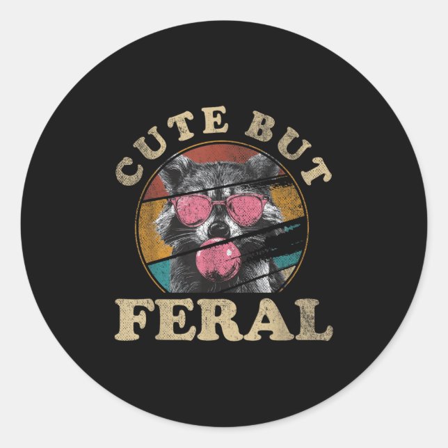 Cute But Feral Toddler Girls Kids _ Racoon Sungle Classic Round Sticker (Front)