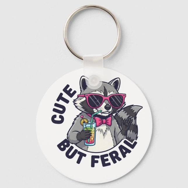 Cute But Feral Trash Panda Racoon  Key Ring (Front)