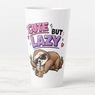 Cute but lazy sloth with iced coffee latte mug