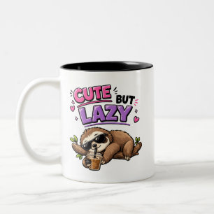Cute but lazy sloth with iced coffee Two-Tone coffee mug