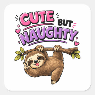 Cute but naughty sloth square sticker