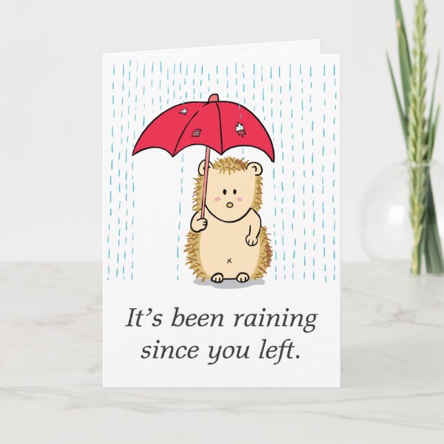 Cute but pitiful hedgehog drenched in the rain card (Front)