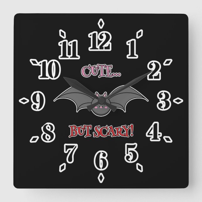 Cute but Scary Bat Square Wall Clock (Front)
