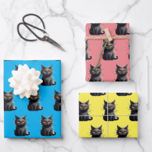 Cute But Scary Black Cat Design Wrapping Paper Sheet