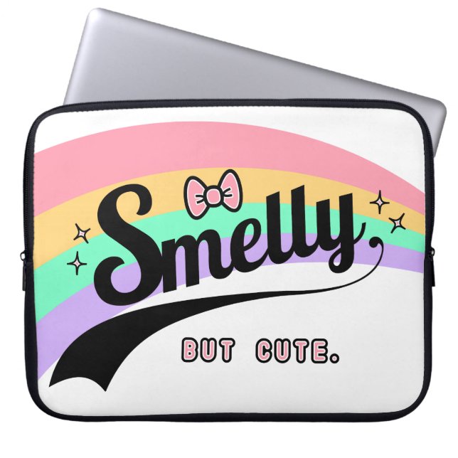 cute but smelly funny harajuku pastel rainbow pink laptop sleeve (Front)