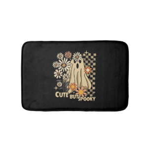 Cute but Spooky Funny Floral Halloween Ghost Check Bath Mat