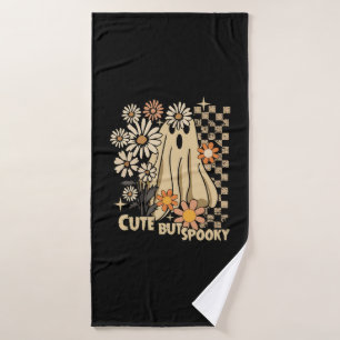 Cute but Spooky Funny Floral Halloween Ghost Check Bath Towel