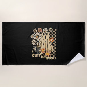 Cute but Spooky Funny Floral Halloween Ghost Check Beach Towel