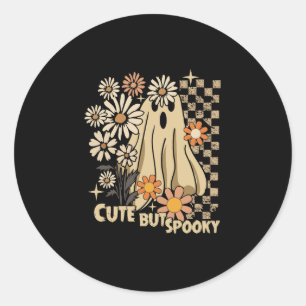 Cute but Spooky Funny Floral Halloween Ghost Check Classic Round Sticker