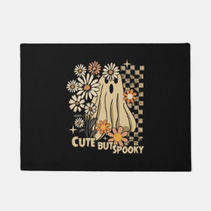 Cute but Spooky Funny Floral Halloween Ghost Check Doormat