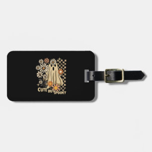 Cute but Spooky Funny Floral Halloween Ghost Check Luggage Tag