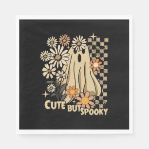 Cute but Spooky Funny Floral Halloween Ghost Check Napkin