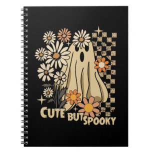 Cute but Spooky Funny Floral Halloween Ghost Check Notebook