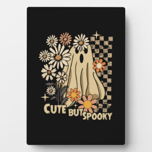 Cute but Spooky Funny Floral Halloween Ghost Check Plaque