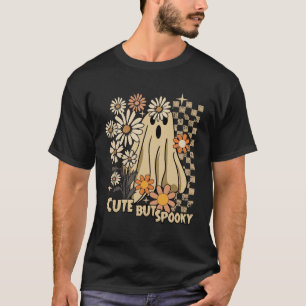 Cute but Spooky Funny Floral Halloween Ghost Check T-Shirt